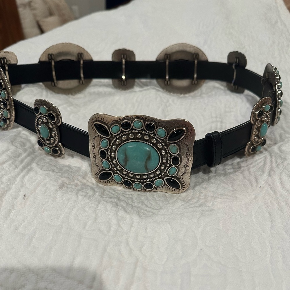 Black leather faux turquoise belt